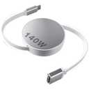 Hugener Magnetic 3 Retractable Cable USB-C 5.4FT for M4/M3/M2 MacBook Air & Pro Charger, 140W Safe 3 Cable for MacBook Air (13"/15" 2025/2024/2023/2022), Pro (16"/14" 2024/2023/2021), White