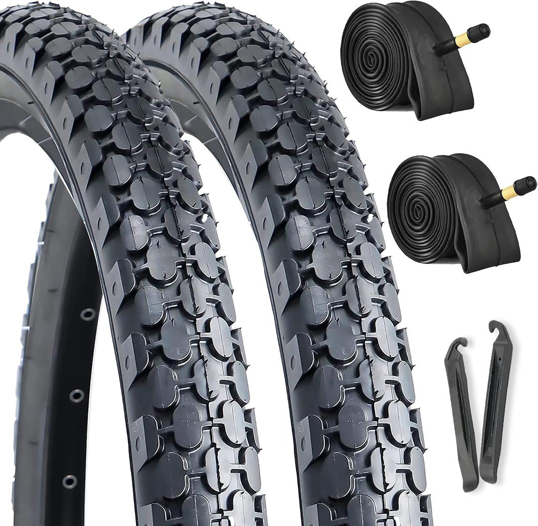 Hycline 2-Pack Cruiser Bike Tires Set: 24/26x2.125 inch Folding Replacement High-Performance Wear-Resistant Tires with Inner Tubes & Tire Levers for Beach & Urban Commuter Bikes