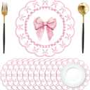50 Pcs Pink Bow Paper Placemats 13.4 Inch Round Decorative Pink Bow Place Table Mats Disposable Placemats Mats for Table Setting for Bachelorette Bridal Shower Wedding Birthday Party Supplies
