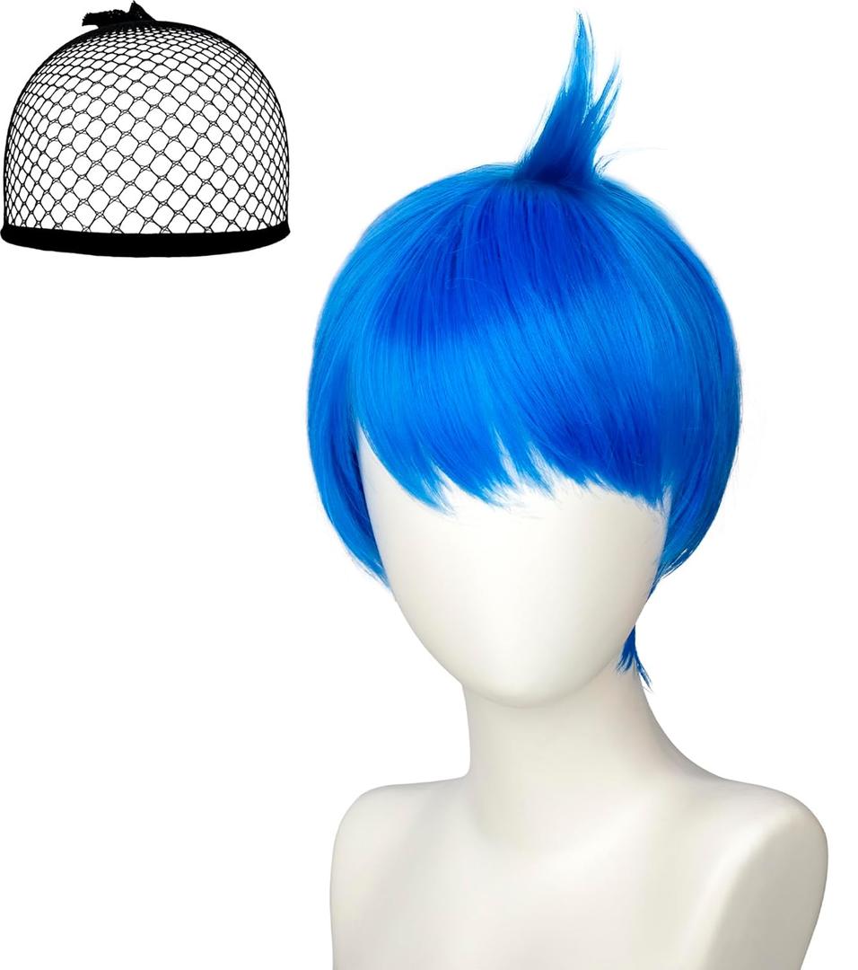 Women's Short Straight Blue WigVibrant Elf cut for Adults Halloween Costume Emotion Anime Cosplay