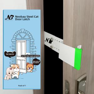 Steel Cat Door Latch with Silicone Anti-Collision Pad, Door Prop Keep Dogs Out of Cat Feeding Station & Litter Box, White