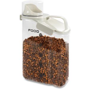 Dog Food Storage Container 3-4lbs, Pet Food Container with Airtight Pour Spout, Cat Food Storage Container with Measuring Cups, Portable Pet Food Container for Dogs, Cats, BirdsWhite