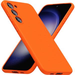 for Samsung Galaxy S23 Phone Case Silicone, Neon Orange Bright Color Matte TPU, Minimalist Ultra Thin Slim Soft Rubber Gel Girly Cute Case for Women Men, Camera Cover Protection