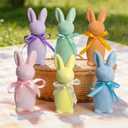 Orgrimmar 6Pcs Easter Flocked Bunny Figurines - 8.8" Bow-Tie Rabbits, Soft Tabletop Ornaments for Home Office Spring Decor & Easter Party Supplies