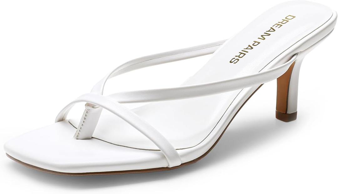 DREAM PAIRS Kitten Heels for Women Flip Flops Slip on Low Heels Open Square Toe Thong Heeled Strappy Sandals Slides Comfortable Dress Shoes (White, 8.5
)