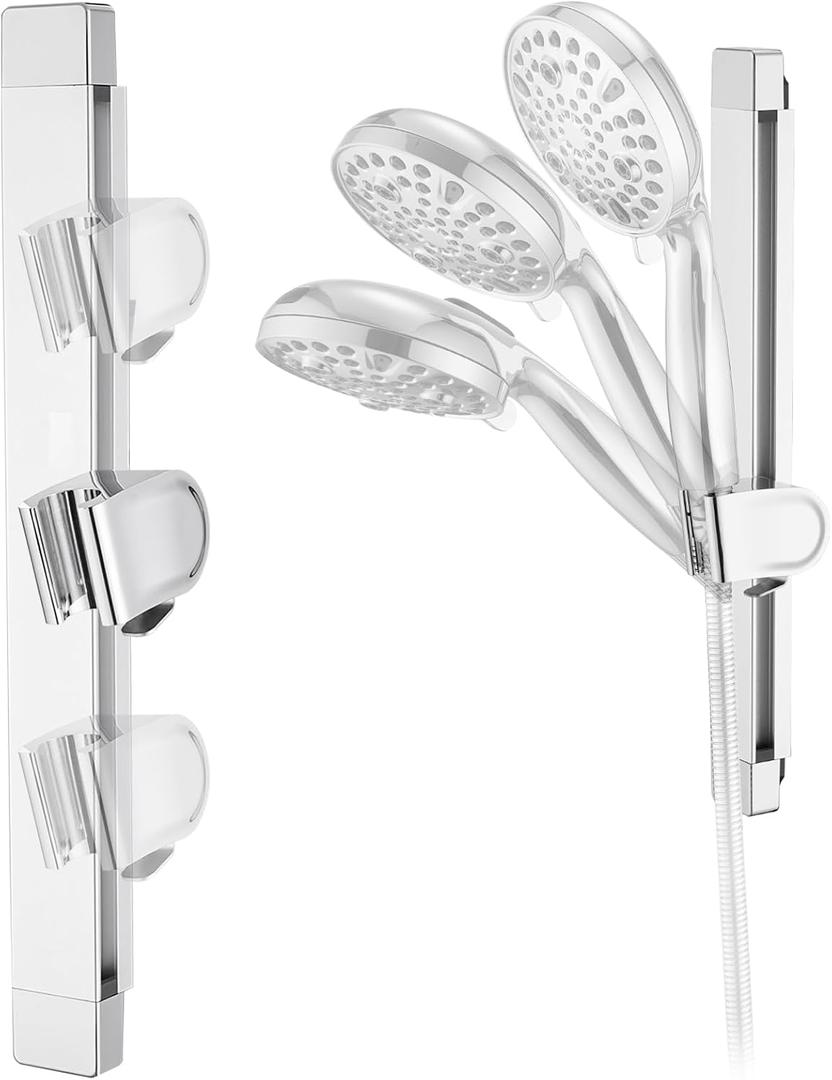 Height & Angle Adjustable Handheld Shower Head Holder, Metal Handheld Showerhead Holder, Hand Held Showerhead Holder Wall Mount, Strong Adhesive, No Drill, Suitable for Bathroom or RV, Chrome