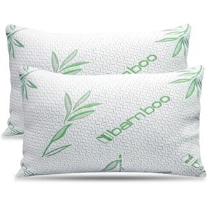 2 Pack King Size Rayon Derived from Bamboo Pillow, Cooling Shredded Memory Foam Bed Pillows Sets for Back, Stomach, Side Sleepers, Adjustable to Soft / Firm, Washable Cover, King (Pack of 2)