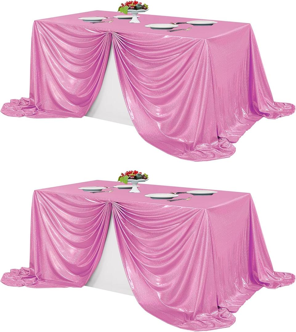 Fitable 2 Pack Pink Sequin Tablecloth for Parties 90x132 Inch - Sparkle Glitter Table Cloth Laser Rectangle Table Cover Overlay for Wedding Baby Shower Ceremony Birthday Cake Table Holiday Banquet