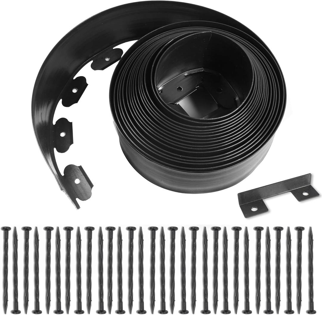 LXS Landscape Edging No Dig [Extra 4 inch Tall] 33FT Garden Edging with 30 Spikes, Landscape Edging Border for Landscaping, Lawn, Flower Beds, Grass, Yard (4inch 33ft)