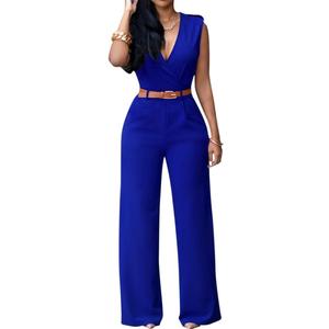 Pink Queen Jumpsuits for Women Dressy V Neck Sleeveless Wide Leg Long Pants Rompers (X-Large, Z-sky Blue)
