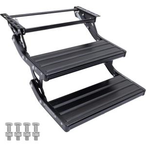 RV Steps, 2-Step, Manual Foldable RV Steps, 400 LBS Load Capacity, Retractable Aluminum Alloy Camper Steps, Thickened Steel Plate Trailer Steps, Non-Slip Design, Ideal for RV, Trailer, Camper, Black