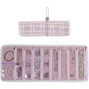 Travel Jewelry Organizer Roll with Zippered Pockets,Hangable | Tangle-Free Portable Jewelry Storage Bag for Women | Holder for Necklaces, Earrings, Rings, Bracelets,Bangles (Purple And Gold)