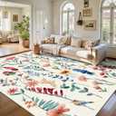 8x10 Area Rugs, Machine Washable Low Pile Floral Rugs for Living Room, Bedroom, Large Area Rug with Non-Slip Backing for Dining Room(Beige Floral)