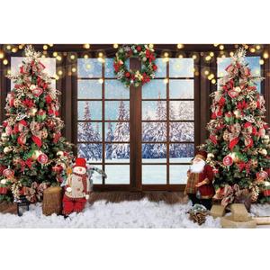 DASHAN Christmas Backdrop Xmas Tree Santa Claus Window View Photo Background for Christmas and Happy New Year Eve Celebration Party Banner Photography Studio Props (10x6.5ft, Polyester)