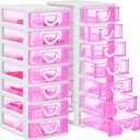Thyle 2 Pcs Plastic Drawers Organizer Mini Organizer Stackable Plastic Clear Drawer Storage Box Containers Storage Units for Desktop Classroom Craft 6.7 x 4.9 x 13.4 inches (Rose Red)