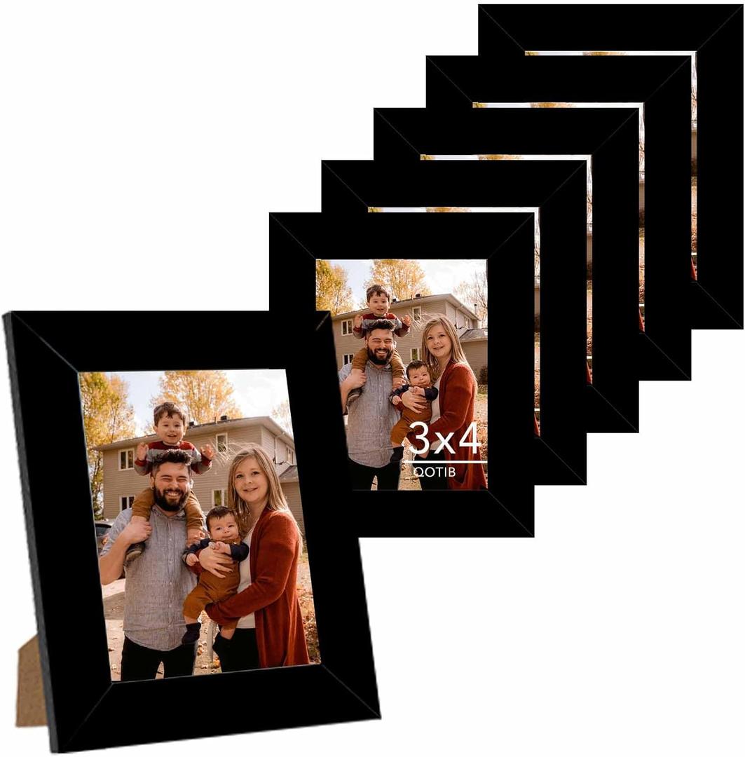 6 Packs 3x4 Picture Frame Black, Engineered Wood 3 x 4 Photo Frame, 3 by 4 Photo Poster Frame for Wall Hanging and Tabletop Set of 6, Black