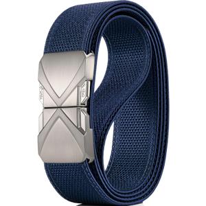 GEIT Stretch Nylon Belt with Quick Release Metal Buckle, 1 3/8" Casual Golf Tactical Invisible Elastic Web Belt (Waist 39"-42" (Length49"), Silver/Blue)