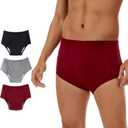 Washable Incontinence Underwear for Men - Cotton Urinary Leakproof Briefs with Flying, Complete Front & Rear Leak Proof, 150ml Absorbency (3 Pack, Black/Gray/Burgundy, L)