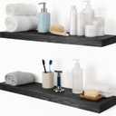 Wood Floating Shelves 36 inch Long Set of 2,8 inch deep Solid Wood Wall Mounted Shelves for Living Room Kitchen,Book Shelf for Wall with Hidden Bracket- Black