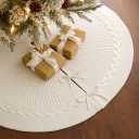 36 Inch White Knitted Christmas Tree Skirt, Chunky Cable Knit with Braided Scalloped Edge, Perfect for Xmas Holiday Decorations