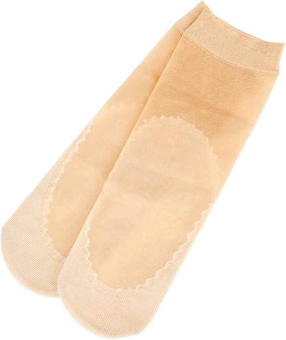 10 Pairs Women's Sheer Silky Short Stockings Nylon Cotton Spandex Blend Ultra Thin Elastic Ankle Socks Lace Accent for Business Formal and Everyday Wear - Skin
