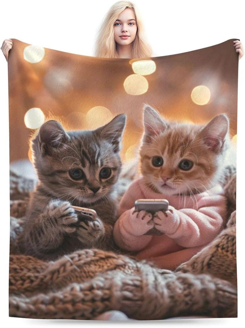 Adorable Cat Blanket Gifts for Women Girls Kids, Cute Kittens Throw Blankets, Soft Cozy Flannel Throws for Sofa Couch Bedroom Decor 50x60in