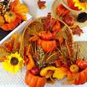 Fall Pumpkin Decor Set Thanksgiving 4 Pack Fake Pumpkins Berry Pine Cone Sunflower Maple Leaves Fall Decor, for Autumn Home Tabletop Centerpieces Kitchen Fireplace Mantel Party Decorations