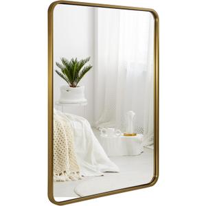 ANDY STAR 24x32 INCH Gold Bathroom Mirror, Brushed Brass Mirror, Rounded Rectangle Mirrors, Anti-Rust SUS304, Tube Metal Framed, 1 Deep Wall Mounted Vertically/Horizontal