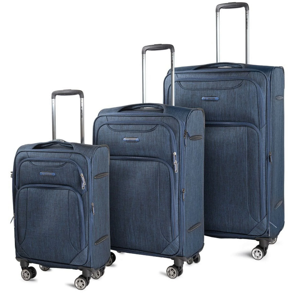 Cantor Ultra Lightweight Softside Luggage with Spinner Wheels, Set of 3, Expandable Suitcase with Retractable Handle and ID Tag, and Interlocking Zippers with TSA Lock (Navy)