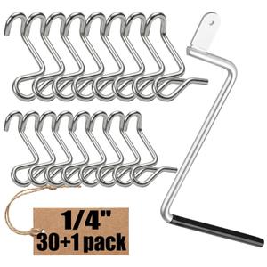 30 Pack 6mm Fence Wire Tighteners with 1 Tightener Tool Combo, 1/4" Barb Wire Tightener Clips Fence Tools Wire Tensioner for Fast Tightening Metal Fence Post Farm Garden FencTighteners Handle
