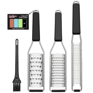 Cambom Lemon Zester Grater Three-piece Suit - Heavy Duty Kitchen Tool for Parmesan Cheese, Ginger, Garlic, Nutmeg, Chocolate, VegetablesFruitsStainless Steel Grater Dishwasher Safe Black (Set of 3)