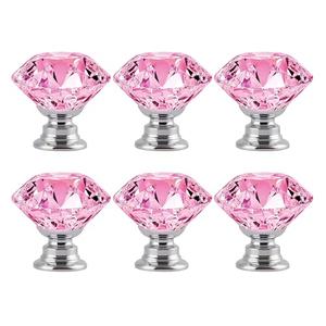 YEMCHI 4 Pack Pink Crystal Cabinet Knobs 1.2" Diamond Glass, Girl Vanity Desk Handles, Cute Bathroom Cabinet Pulls for Dresser Drawer, Decorative Knobs with 2 Size Screws (Clear Pink)