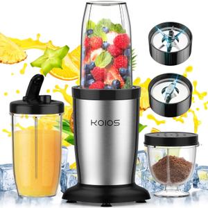 KOIOS Smoothie Blender, 900W Blenders for Kitchen with 27oz No-BPA Portable Bottles and Spout Lids, 3 Modes Personal Mixer Blender for Shakes Smoothies Frozen Drinks, Nutritious Recipe Silver