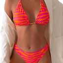 Women's 2 Piece Bikini Sets Striped Halter Tie Swimsuit Bathing Suit Beachwear (Large, Orange)
