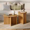 Stead Round Fluted Nesting Coffee Tables, 2 Piece Coffee Table Set, Modern Coffee Table for Living Room, Modern Home Decor, Solid Wood Base and Wood Grain Veneer Top (Medium Oak)