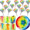 30 Pcs Tie Dye Parachute Toys Birthdays Party Game Favors Colorful Outdoor Soldiers Outdoor Flying Toys for Backyard Camping Party