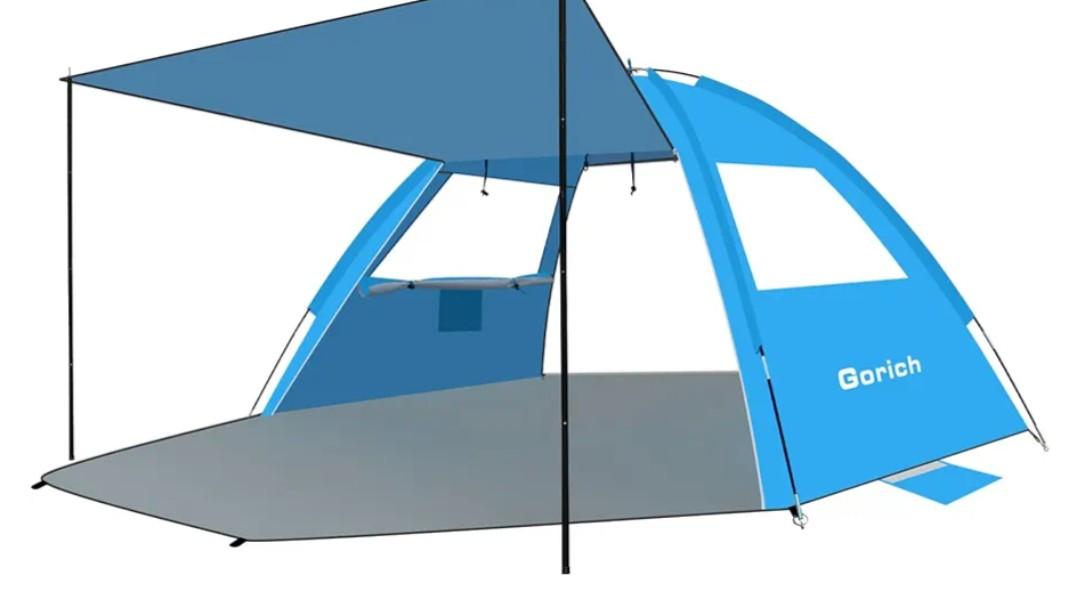 Gorich Beach Tent with Canopy - Easy Setup 3-4/5-6/7-8 Person Portable Sun Shelter, UPF 50+ UV Protection Sun Shade, Lightweight & Compact Beach Cabana for Family Travel