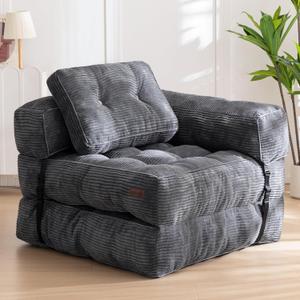 MAXYOYO Folding Sofa Bed, L-Shaped Convertible Sofa Bed with Armrest Foldable Sleeper Sofa with Pillow, Portable Fold Out Chair Bed Comfy Floor Lounge for Living Room Bedroom, Dark Grey