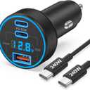 130W 3-Port USB C Super Fast Car Charger (with Voltage Display) for Samsung
