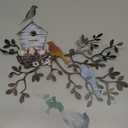 Tatuo Metal Bird Wall Art Birds on The Branch Wall Decor Hanging Metal Sculpture Silhouette Tree with Birdhouse for Living Room Tree Leaf Decor for Indoor Outdoor Garden Bedroom Office Home Party