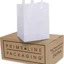Prime Line Packaging White Plastic Bags, Shopping Gift Bags with Handles for Small Business, Grocery, Food Service, Take Out, Delivery, Retail, Bulk, 12x10x16, 250 Pack