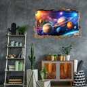 OLMIXA 3D Large Space Wall Decal (34.2”x 23”), Solar System Wall Stickers, Vinyl Outer Space Planet Wall Art for Baby Nursery Bedroom Playroom Decor
