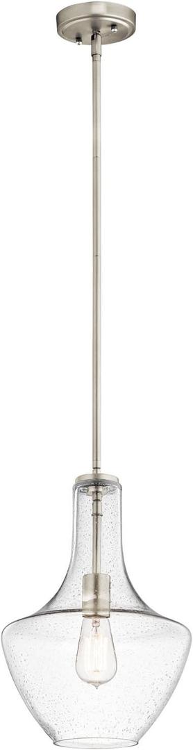 Kichler Everly 1-Light Kitchen Bell Pendant Light, Hanging Light Fixture with Clear Seeded Glass in Brushed Nickel for Kitchen Island or Dining Room (15.25" x 10.5"), 42141NICS