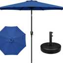 YSSOA 9' Patio Umbrella with 50lbs 20" Capacity Fillable Heavy Duty Round Base, 8 Sturdy Ribs, for Outdoor Lawn, Deck, Poolside, Blue and Black, 9ft-Standard-with Base