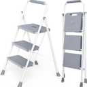 DUMOS Step Ladder, 3 Step Stool Foldable with Anti-Slip Pedal & Comfortable Handrail, 800lbs Capacity Sturdy Steel Ladder, Portable Heavy Duty Step Stool for Kitchen, Garage & Outdoor Use, Grey (Gray)