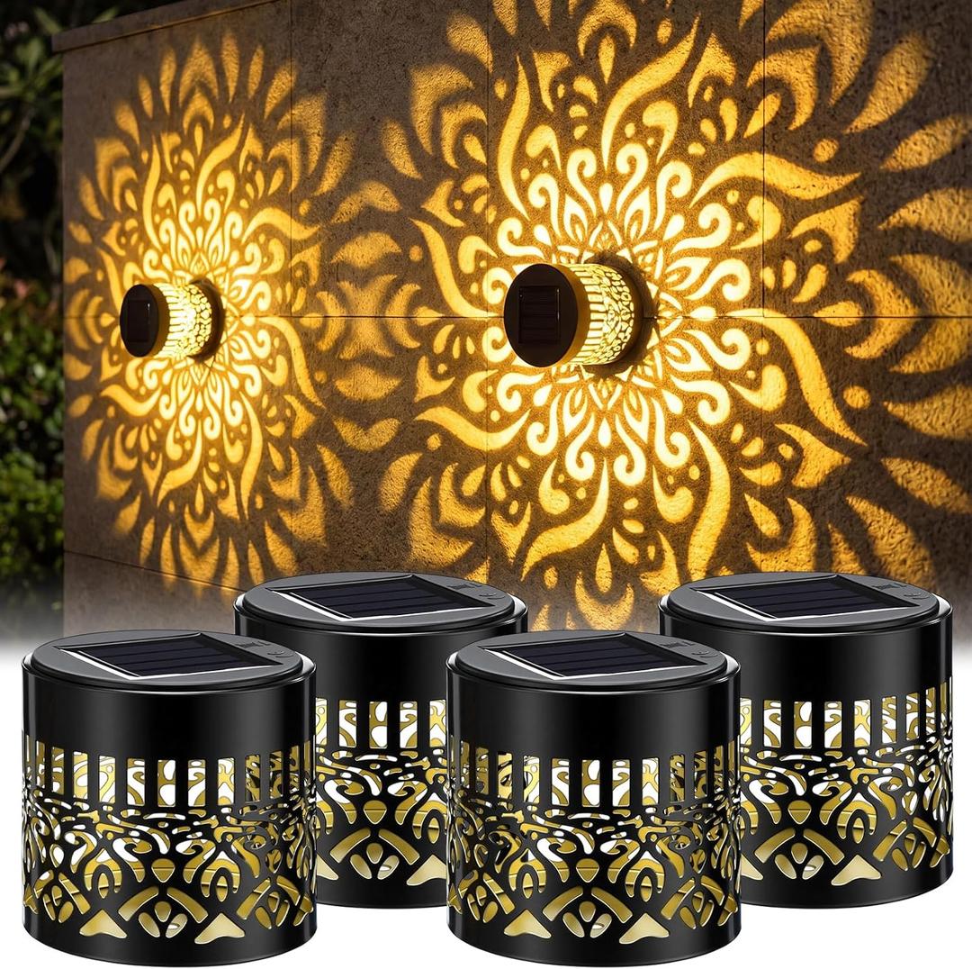 VIHOSE 4 Pcs Outdoor Decorative Solar Mandala Lights Solar Fence Lights Metal Waterproof Wall Deck Step Light for Garden Post Patio Backyard Yard Decor Gifts for Mom Women
