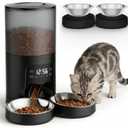 DUMOS 6L Automatic Cat Feeder for 2 Cats, Timed Cat Food Dispenser with 2 Stainless Bowls, 10s Voice Recorder, Dual Power Supply, 6 Meals 50 Portions Per Day, Dual Pet Feeder for Cats and Dogs - Black