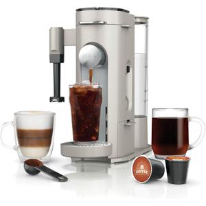 Ninja Pod & Grounds Specialty Single-Serve Coffee Maker, K-Cup Pod Compatible, Brews Grounds, Compact Design, Built-In Milk Frother, 56-oz. Reservoir, 6-oz. Cup to 24-oz. Mug Sizes, Stone, PB051ST