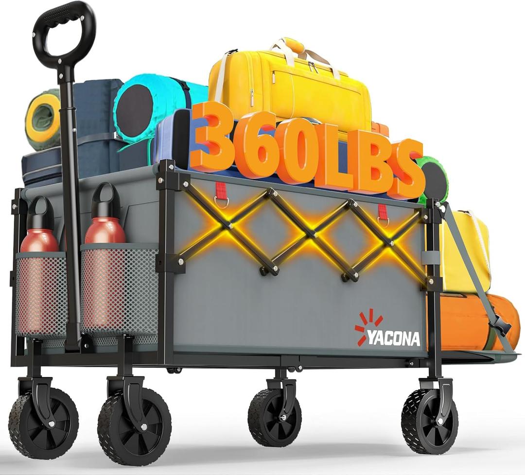 Yozoia 360LBS Heavy-Duty Wagons Carts Foldable 120L Collapsible Wagon Cart with Wheels and Tailgate, Folding Utility Wagon Carts for Groceries, Outdoor Camping, Shopping, Beach, Garden