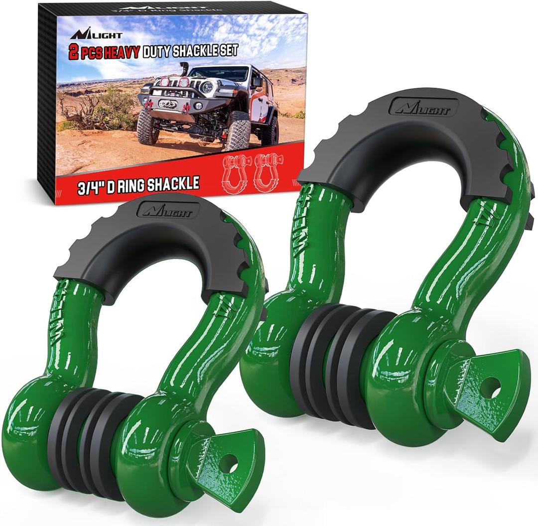 Nilight 2 Pack 3/4" D-Ring Shackle with 7/8" Screw Pin 41,887lbs Break Strength, Heavy Duty Off Road Recovery Shackle with Isolators Washers for Use with Tow Strap, Winch, Off-Road Jeep Truck Vehicle